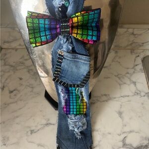Colorful Patchwork Denim Tie with Bow